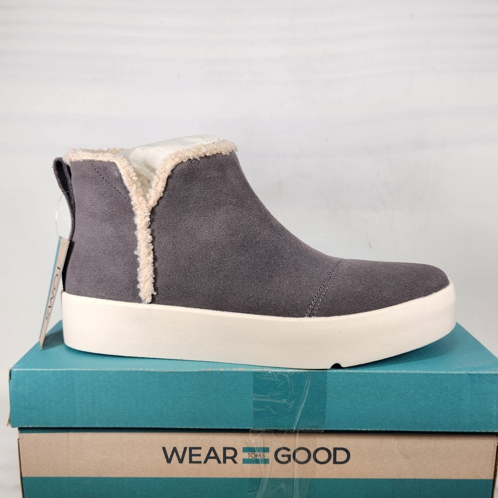 TOMS Verona Mid Bootie Women Size 9.5 Forged Iron Suede Faux Shearling Platform